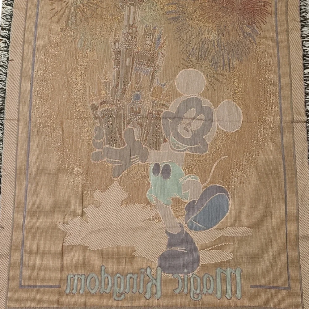 Walt Disney World Magic Kingdom Mickey Mouse Throw Blanket 60x42 Woven Tapestry